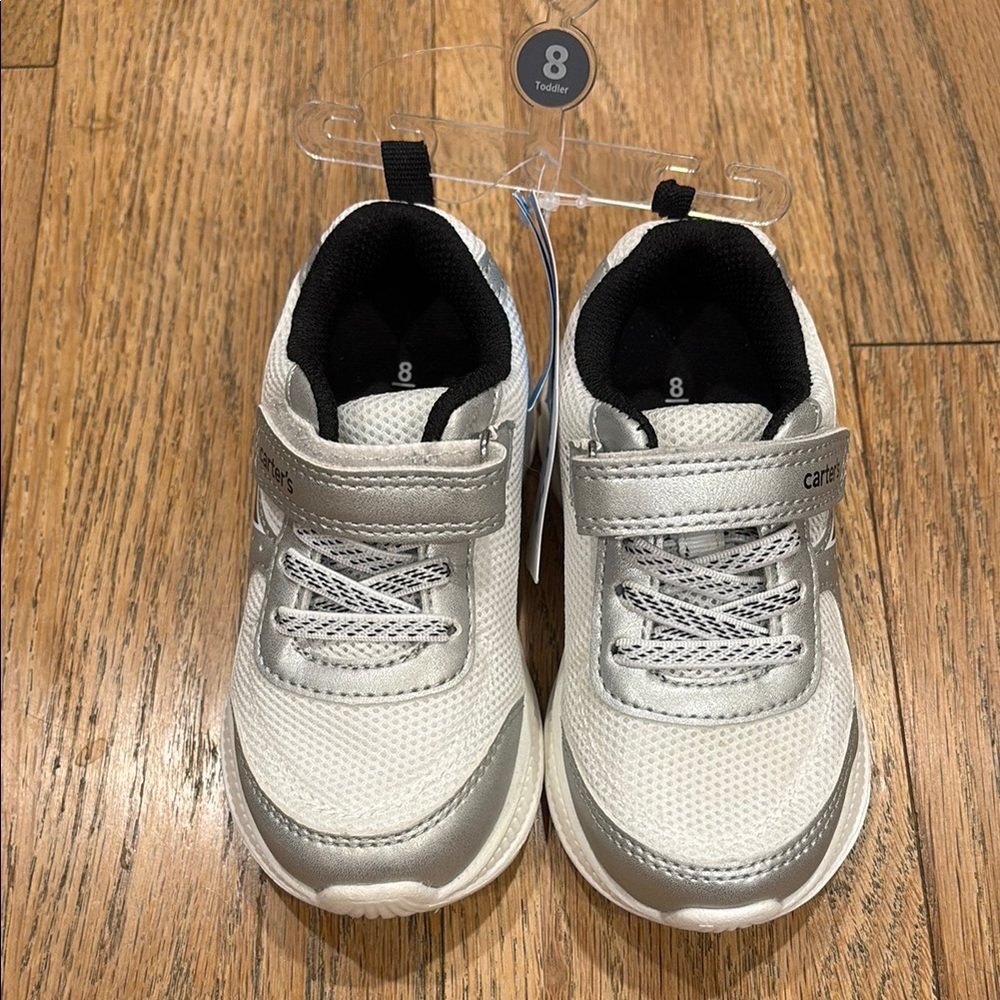 NWT Carter's Metallic White and Silver Kids Sneakers